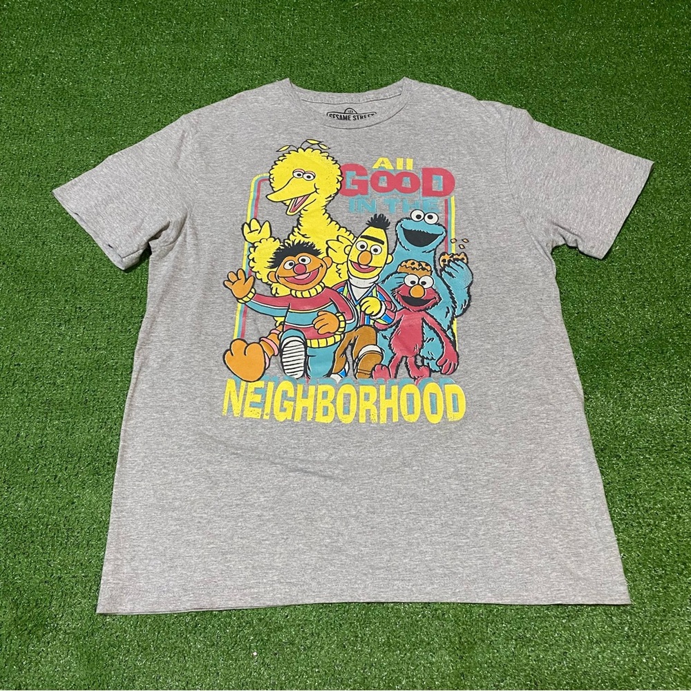 Sesame Street Gray Tee with Multicolor Character Graphic